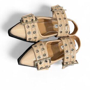 Beige Patent Slingback Flats w/ buckle